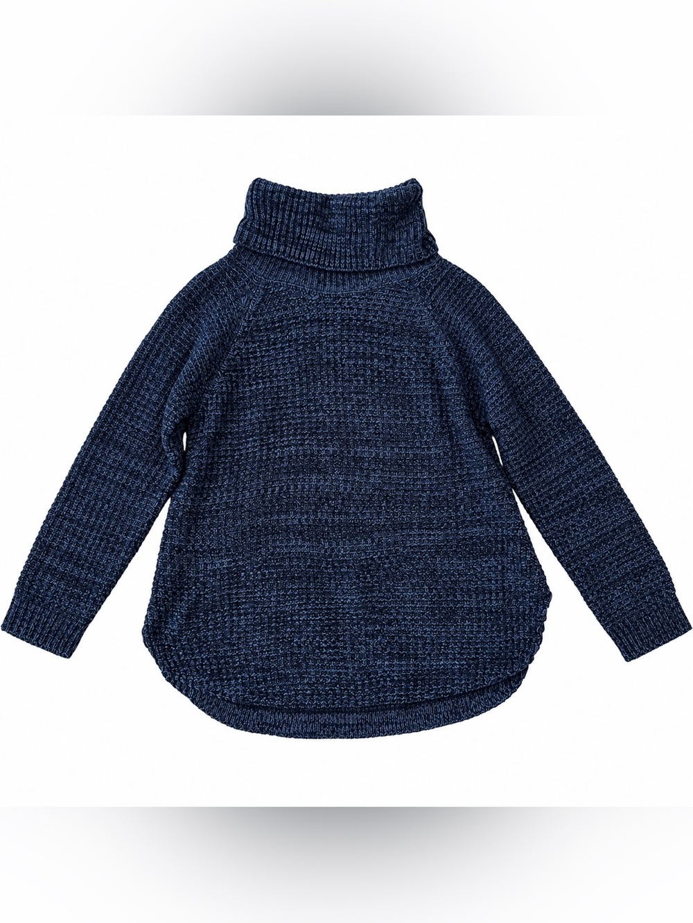 It’s Our Time Turtleneck Sweater Women’s S Blue Combo Textured Knit High Low NWT